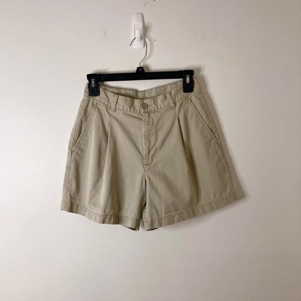 Vintage 2001 Old Navy Pleated High Waisted Khaki Shorts 4 Tan Y2K 100% Cotton